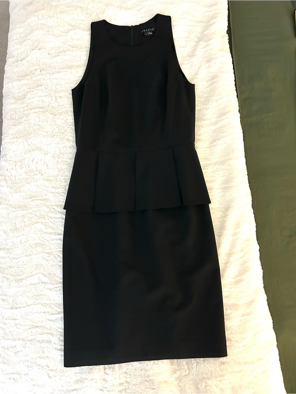 Theory Black Sleeveless Peplum Midi Dress